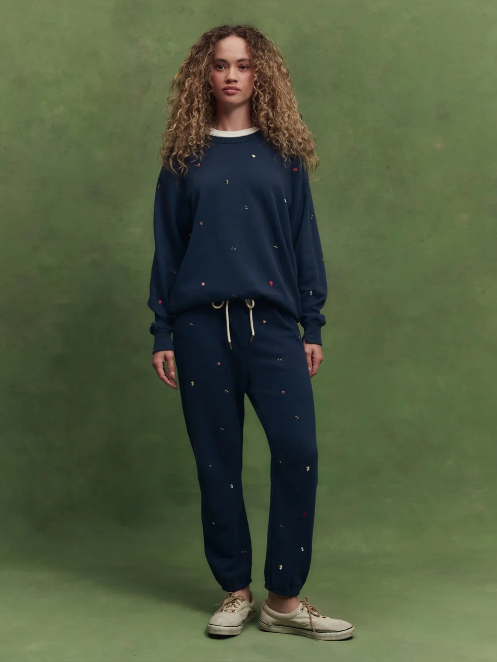 THE GREAT. Floral Navy College Sweatsuit